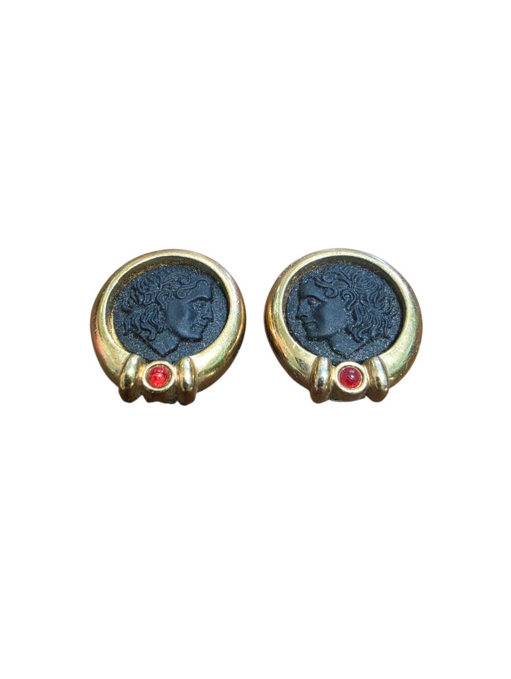 Gold Framed Cameo Coin Clip Earrings Alexander The Great